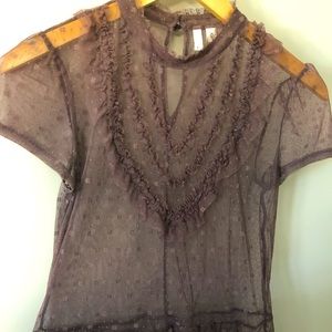 Sheer ruffle lace blouse in frosted plum